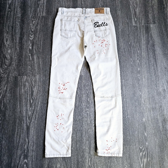 FISLL Adult Men's Size 32x32 Chicago Bulls Distressed Slim Fit Tan Denim Jeans - Picture 7 of 13